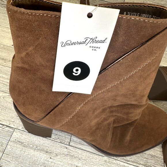 NWT Women's Universal Thread Size 9 Brown Ankle Booties Side Zip 3" Block Heels - Picture 5 of 11
